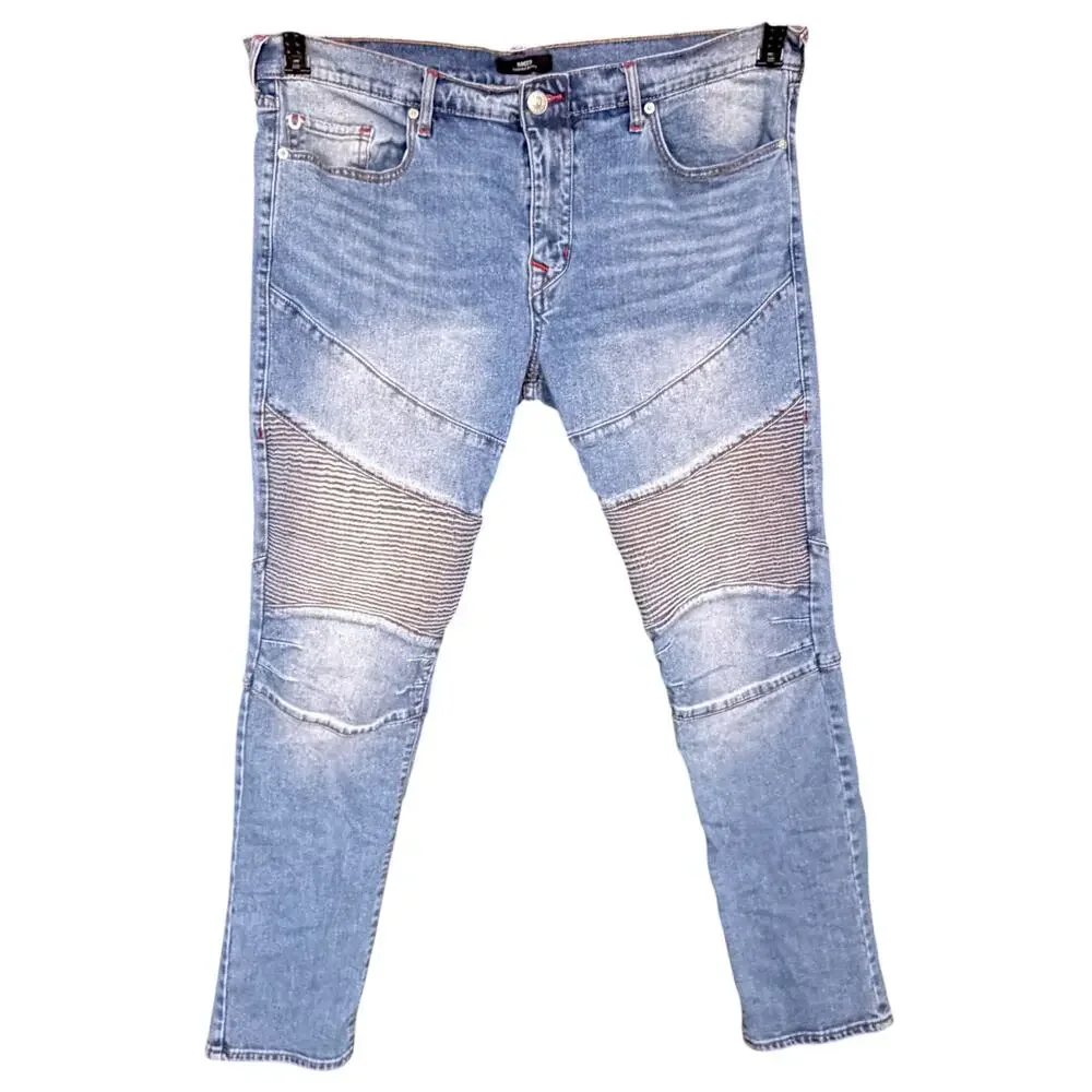 True Religion Rocco Moto Jeans Mens 38x33 Blue Denim Cotton Relaxed Skinny Fit